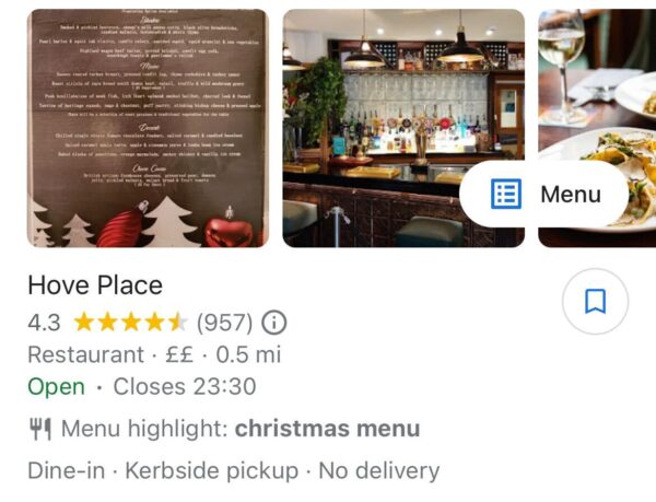 A screenshot of a GBP with their festive menu uploaded as an image