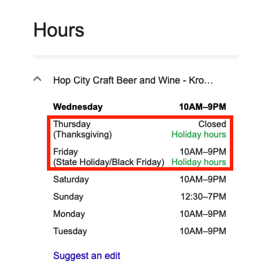 Black Friday Opening Hours Example