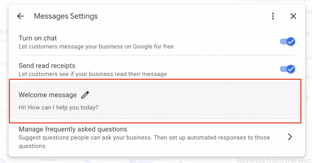 Google Business Profile Welcome Message