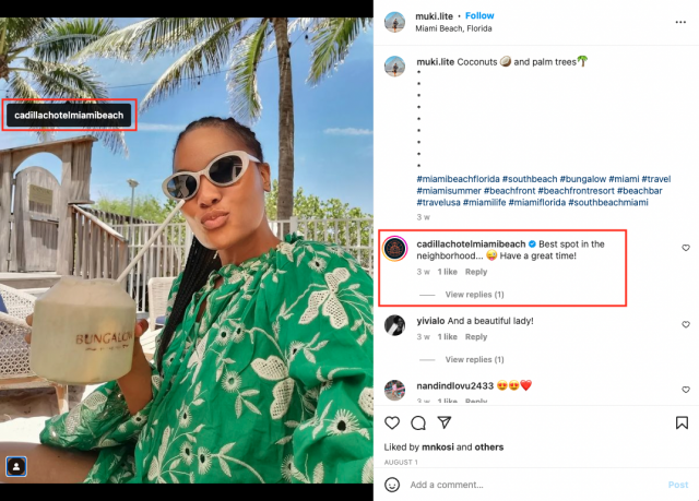 A screenshot of an influencer drinking a cocktail at a beach bar